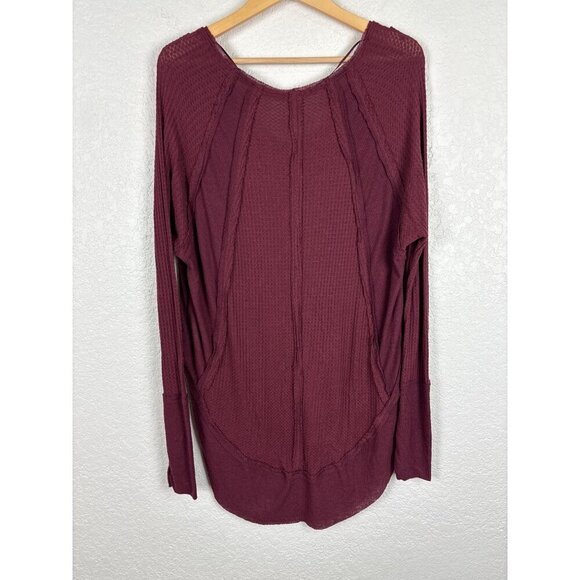 Free People We The Free Soft Burgundy Waffle Knit Top Medium Boho Minimal Fall - Picture 6 of 8